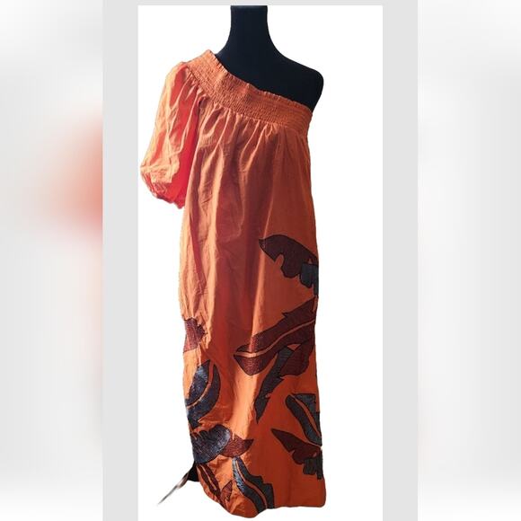 Anthropologie Maeve One-Shoulder Embroidered Maxi Dress Size M petite - Picture 6 of 8